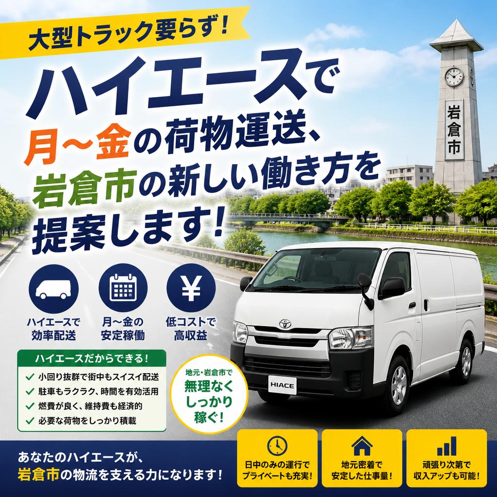 大型トラック要らず！ハイエースで月～金の荷物運送、岩倉市の新しい働き方を提案します！