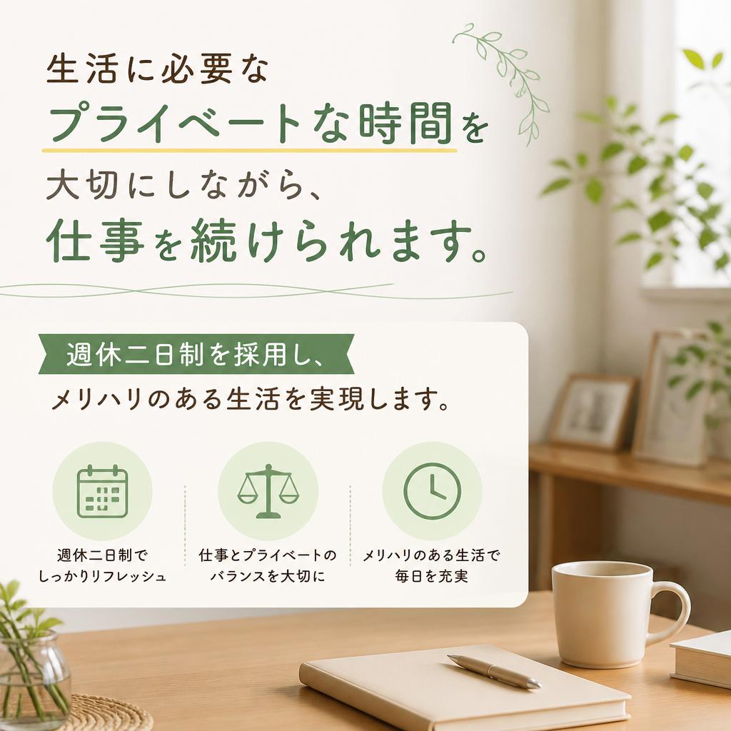 週休二日でプライベートも充実